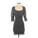 Casual Dress - Bodycon Scoop Neck 3/4 sleeves: Black Polka Dots Dresses - Women's Size Small