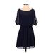 BCX dress Casual Dress - A-Line Boatneck Short sleeves: Blue Print Dresses - Women's Size 2X-Small