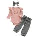 Ruffle Pants Romper+Stripe +Headbands Set Girls Outfits Baby Girls Outfits&Set Streetwear Outfits For 18-24 Months