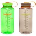 Nalgene Sustain 50% Recycled Wide Mouth Twin Pack 1L Bottles - Melon & Wood Brown, 1 Litre / 32oz Drink Water Reusable Flask BPA Free