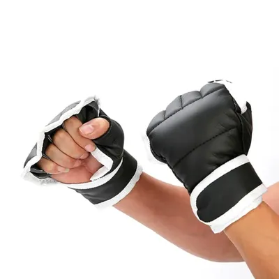 Gants de boxe demi-doigts en cuir PU pour enfants et hommes gants de kickboxing karaté muay-thaï