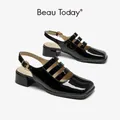 BeauToday-Escarpins Mary Janes en Cuir Verni pour Femme Chaussures à Talons Moyens Multi-Ceinture