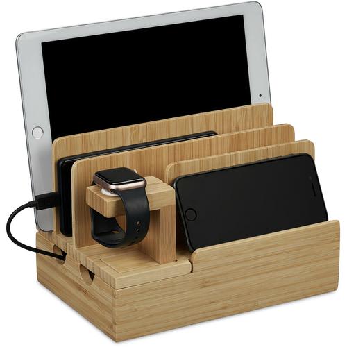 Relaxdays - Ladestation, für Apple Watch, Bambus, HxBxT 15 x 21,5 x 15 cm, Handystation,