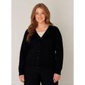 Cardigan BASE LEVEL CURVY "BAS-YVONNE", Damen, Gr. 44, schwarz, Feinstrick, Obermaterial: 80% Viskose, 20% Polyamid, unifarben, casual, normal hüftlang, V-Ausschnitt, Langarm Bündchen, Strickjacken, mit V-Ausschnitt und Knopfleiste