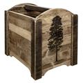 Homestead Collection Magazine Rack w/ Laser Engraved Pine Design Stain & Clear Lacquer Finish