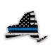 Distressed New York State Shaped Subdued US Flag Thin Blue Line Sticker Decal - Self Adhesive Vinyl - Weatherproof - Made in USA - weathered police law enforcement first responder ny