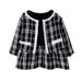Efsteb Infant Toddler Baby Girl Dresses Solid Color Plaid Splicing Long Sleeve Dress +Long Sleeve Plaid Jacket Coat Oufits Sets Fall Winter Clothes Black 3 Years