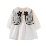 Efsteb Infant Toddler Litter Girl Dresses Vest Plaid Jacket Coat Baby Girls Long Sleeve Doll Collar Dress Outfits Sets Fall Winter Clothes White 9-12 Months