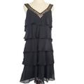 Nine West Dresses | Nine West Womens Dress Sz 2 Black Silk Ruffle Cocktail Dress Party Dance | Color: Black/Silver | Size: 2