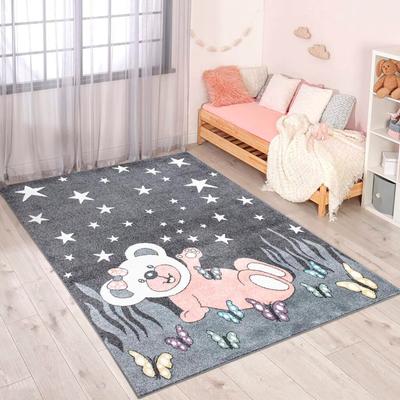 Kinderteppich CARPET CITY "ANIME916", grau, B:190cm H:11mm L:280cm, Polypropylen (PP), Teppiche, Kinderzimmer Teppich Modern mit Mond, Blumen, Wolken, Creme, Multi Image