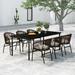 Corrigan Studio® Khurshida Rectangular 6 - Person Outdoor Dining Set w/ Cushions Glass/Wicker/Rattan in Black | 78.7 W x 39.4 D in | Wayfair