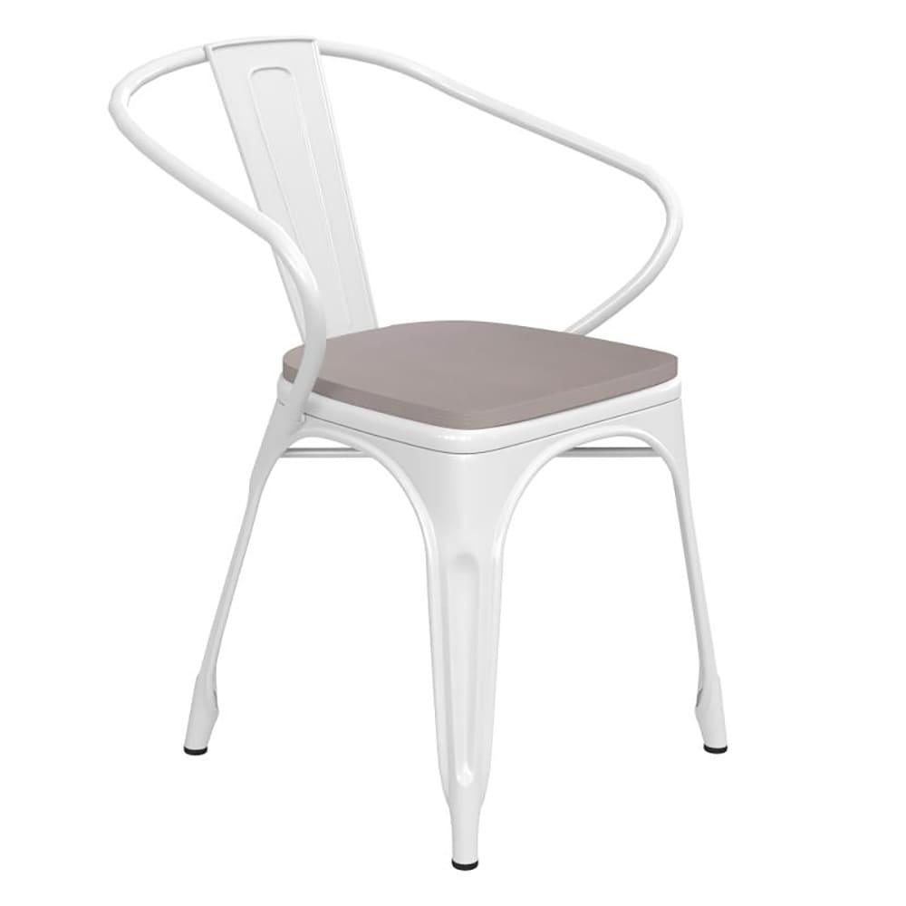 Flash Furniture CH-31270-WH-PL1G-GG Stacking Armchair w/ Vertical Slat Back & Wood Seat - Steel, White, Gray Poly Resin Seat