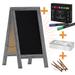 Flash Furniture HGWA-GDI-CRE8-742315-GG Double-Sided Magnetic Chalkboard Easel - 20" x 40", Pine Wood, Gray Washed