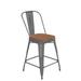 Flash Furniture XU-DG-TP001B-24-PL1T-GG Counter Height Stool w/ 24" Teak Wood Seat - Steel, Gray