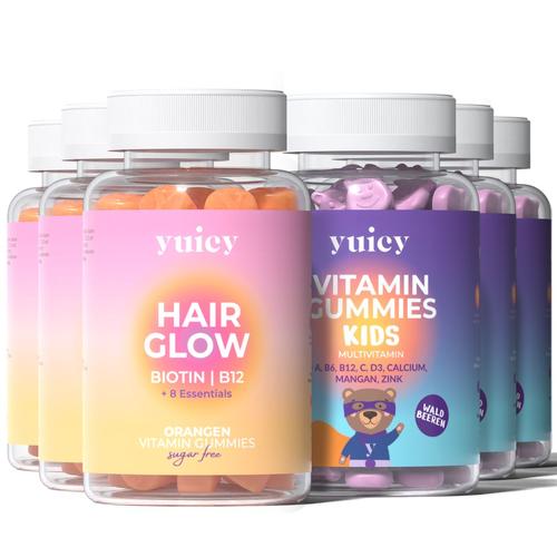 yuicy Hair Glow & Kids Multivitamin | Hochdosierte Vitamin Fruchtgummies vegan 360 St Fruchtgummi