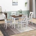 Rosalind Wheeler 5 - Piece Dining Set Wood/Upholstered in White/Brown | 29.7 H x 29.5 W x 44.5 D in | Wayfair 5C8915FE479F4210BC25E645D74C1269