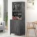 Beachcrest Home™ Benninger 67.32"H 5-Tiers Farmhouse Kitchen Pantry w/ Door & Wine Glasses Hanging Rack in Gray | Wayfair