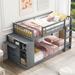 Gray Pine Wood Bunk Bed Twin over Twin with Cabinet and Storage