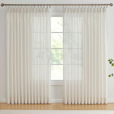 Colyton Semi Sheer Pinch Pleat Curtain Pair, 144 x 84, Beige