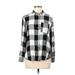 H&M Long Sleeve Button Down Shirt: Collared Covered Shoulder White Checkered/Gingham Tops - Women's Size 8