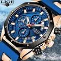 LIGE Big – montre de sport pour hommes grande marque de luxe à Quartz étanche chronographe