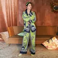 Ensemble de Pyjama en Satin vert pour femmes Style Boho en soie vêtements de maison peut être