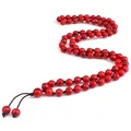 Bracelets et collier de perles de pierre de pin rouge porte-bonheur pour femmes et hommes Bracelets
