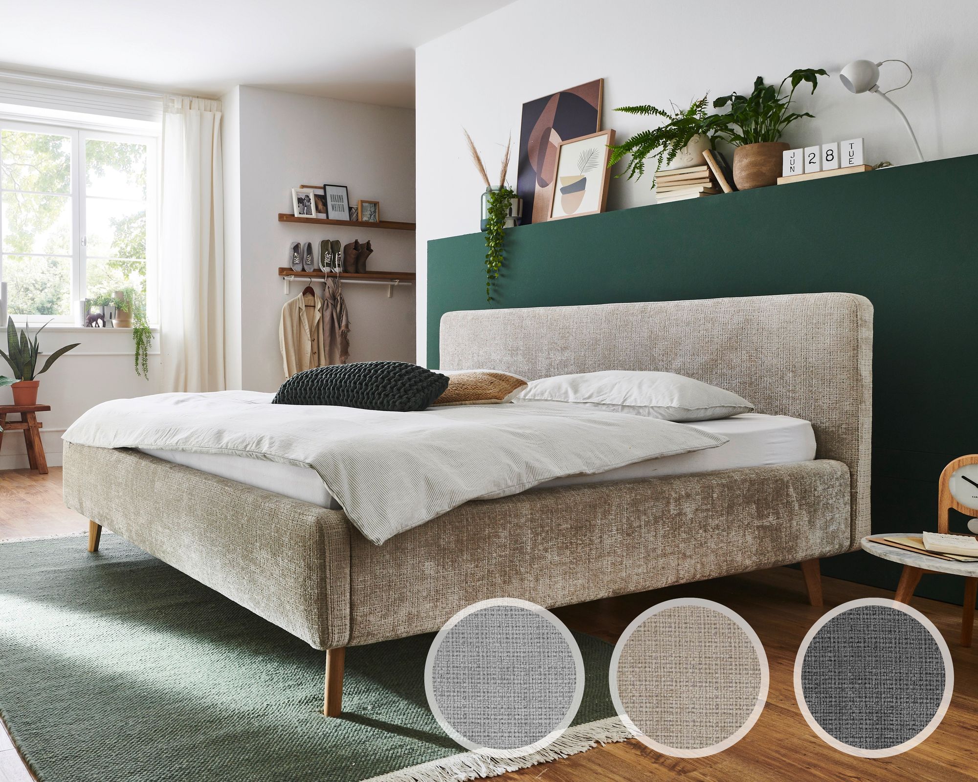 meise.möbel »Mattis« Polsterbett Bouclé mit Bettkasten 160x200 cm / anthrazit / mit Bettkasten