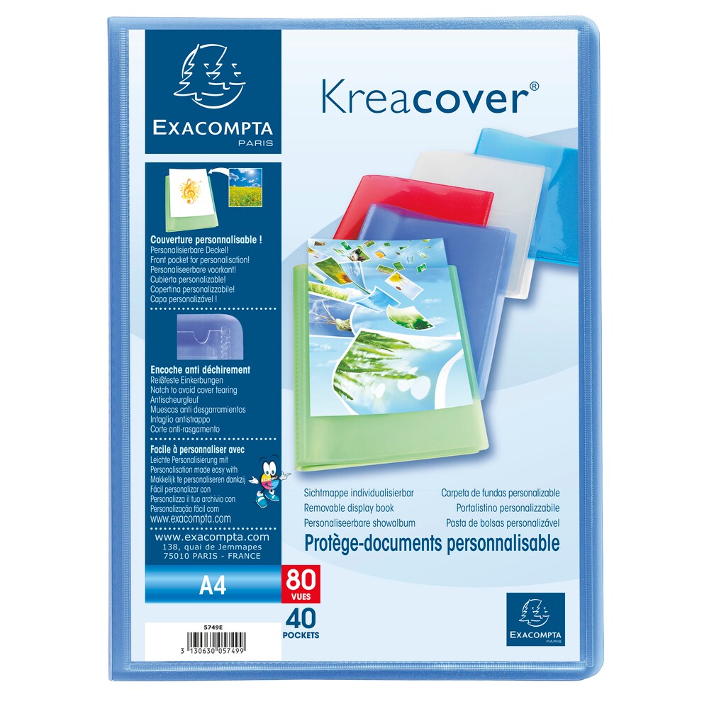 Exacompta Sichtmappe aus PP 500µ mit 40 Hüllen Kreacover Chromaline, für Format DIN A4 Image