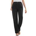 Plus Size Women's Elastic Waist Mockfly Straight-Leg Corduroy Pant by Woman Within in Black (Size 34 T)