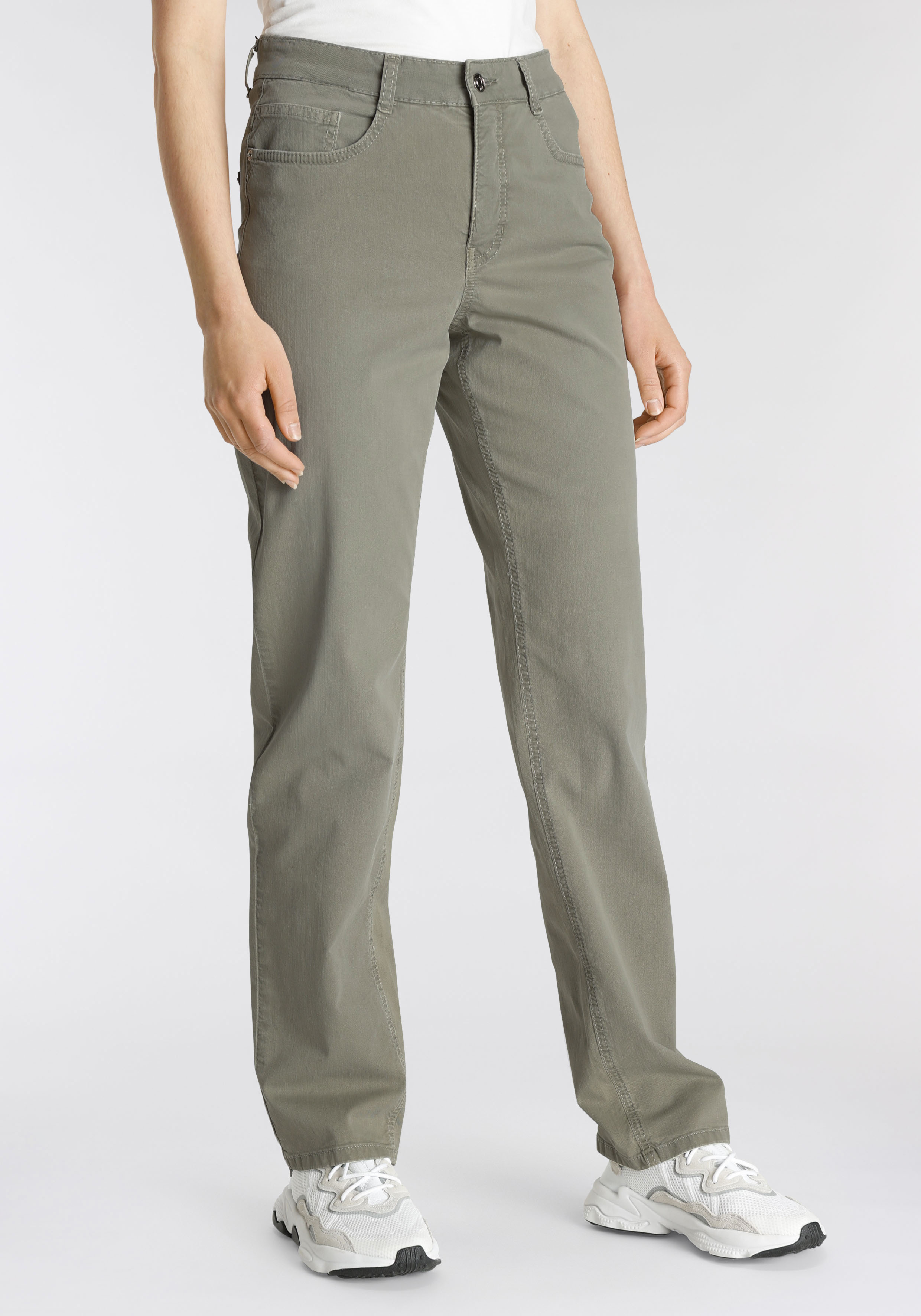 Bequeme Jeans MAC "Stella", Damen, Gr. 42, Länge 30, grün (light khaki), Denim/Jeans, Obermaterial: 98% Baumwolle, 2% Elasthan, comfort fit knöchellang, Jeans, Gerader Beinverlauf
