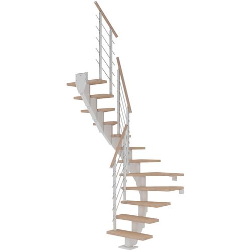 „DOLLE Mittelholmtreppe „“Frankfurt““ Treppen Eiche weißMetall Gr. 1/2 gewendelt, weiß Treppen“