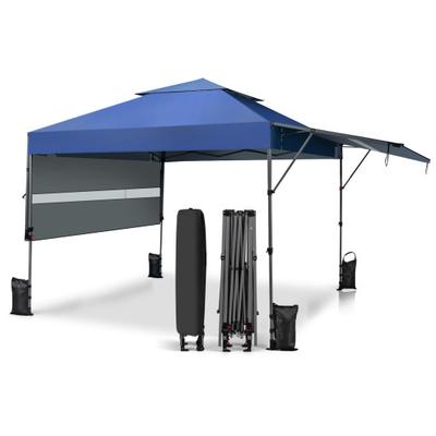 Costway 10 x 17.6 Feet Outdoor Instant Pop-up Canopy Tent with Dual Half Awnings-Blue