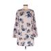 Boohoo Cocktail Dress - Mini Crew Neck 3/4 sleeves: Blue Floral Dresses - Women's Size 6