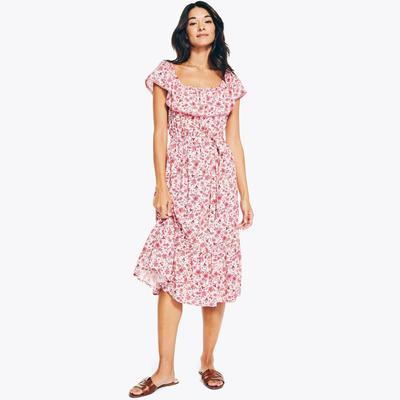 Nautica Women's Sustainably Crafted Floral Printed Dress Flare Red, XL