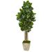 Nearly Natural 63 Rubber Leaf Artificial Tree in Country White Planter