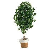 Nearly Natural 6 Ficus Artificial Tree with Natural Trunk in Handmade Natural Jute and Cotton Planter