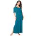 Plus Size Women's Ultrasmooth® Fabric Cold-Shoulder Maxi Dress by Roaman's in Deep Teal (Size 26/28)