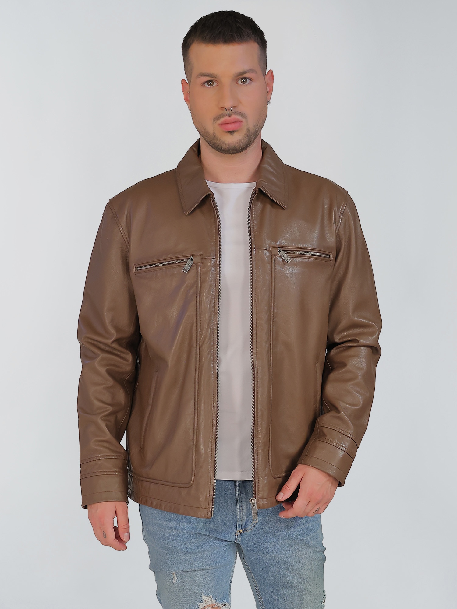 Lederjacke JCC "3102230", Herren, Gr. 54, braun (schwarz braun), Oberstoff: 100% Schafsleder; Innenfutter oben: 100% Polyester; Innenfutter unten: 100% Baumwolle; Ärmelfutter: 100% Polyester, Jacken