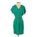 Hearts... Casual Dress - Shirtdress: Green Solid Dresses - Women's Size 3