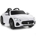 GYMAX Kids Ride on Car, 12V Battery Powered Licensed Maserati Toy Car with Remote Control, Music, Horn, Radio, USB, Spring Suspension & Safety Belt, Children Electric Vehicle for Boys Girls (White)