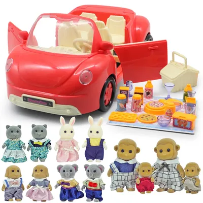 Figurine voiture éléphant rouge animaux de la forêt meubles d'action bus 1:12 maison de poupée