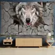 Tenture murale psychédélique en forme de tête de loup tapisserie de sorcellerie Hippie décoration