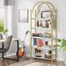 5 Shelf Etagere Arched Bookcase, 72"Tall Metal Bookshelf with Wood shelving, Gold / Black