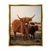 Stupell Industries Longhorn Highland Cattle Cow Warm Sunrise Morning Photograph Metallic Gold Floating Framed Canvas Print Wall Art Design by Dakota Diener