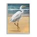 Stupell Industries White Heron Bird Standing Beach Shoreline Waves Painting Gray Framed Art Print Wall Art Design by Diane Neukirch