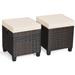 2 Pieces Outdoor Patio Ottoman All Weather Rattan Wicker Ottoman Seat Patio Rattan Furniture Outdoor Footstool Footrest Seat w/ Removable Cushions