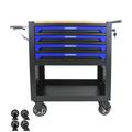 Seizeen 4-Tier Rolling Tool Cart Multi-Purpose Mechanic Tool Chest On Wheels with Cabinet Extended Tray & Handle Heavy Duty Work Bench with Wooden Top and Tool Storage Organizer