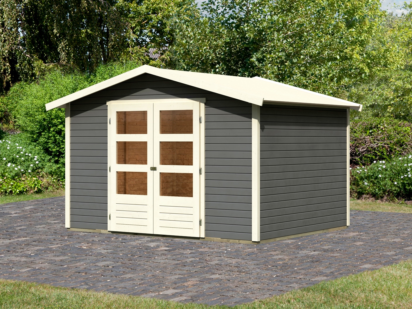 Gartenhaus KARIBU "Carlberg 5", grau (terragrau), Fußboden im Gartenhaus, ohne Dacheindeckung, Holzwerkstoff, Gartenhäuser, Gartenhaus