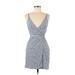 H&M Casual Dress - Mini Plunge Sleeveless: Blue Print Dresses - Women's Size X-Small